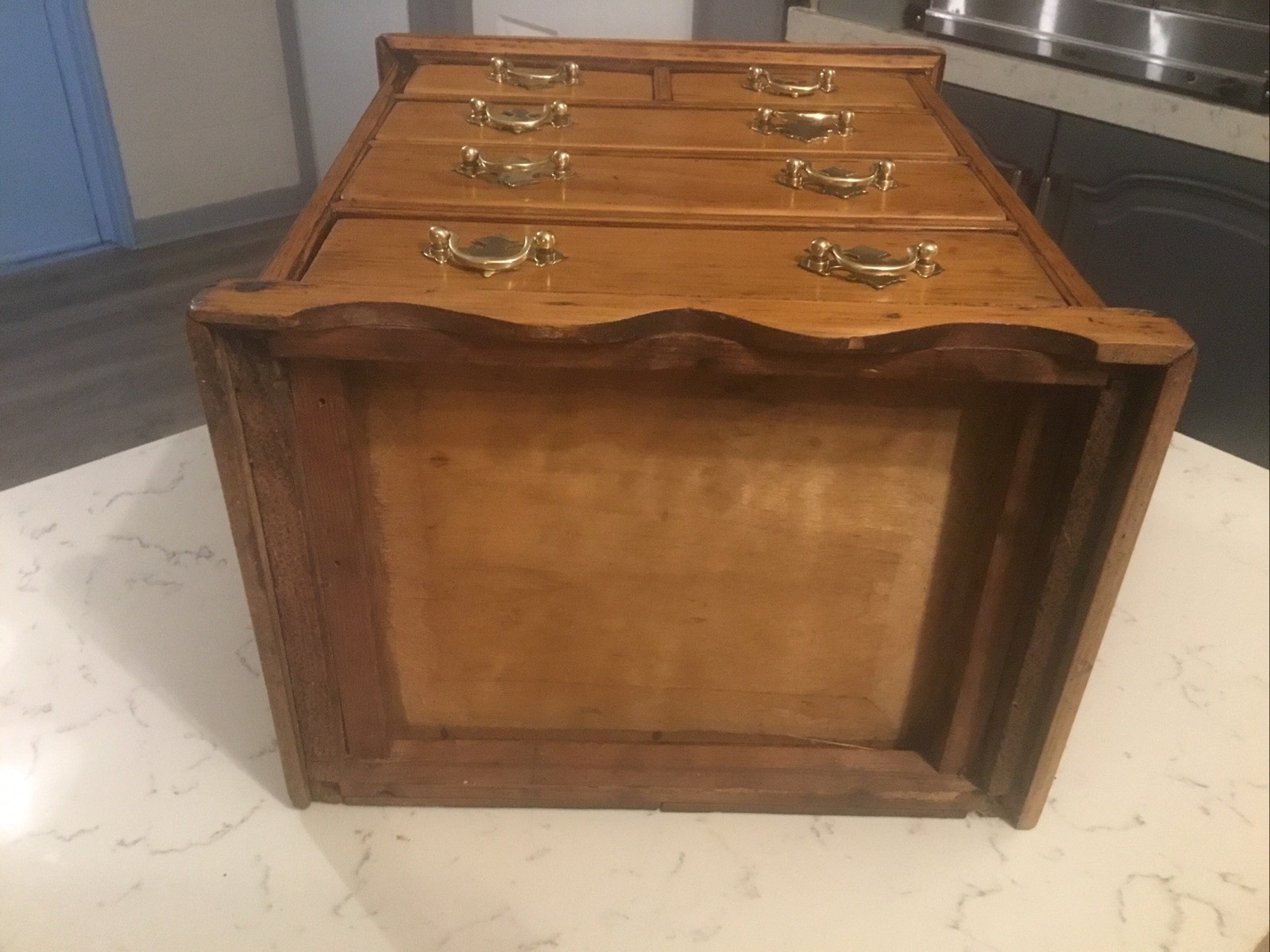 A BEAUTIFUL ANTIQUE PINE MINIATURE CHEST OF DRAWERS, APPRENTICE PIECE CIRCA-1870