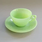 Vintage Fire King Jadeite Cup & Saucer, c1948-50 USA, Ribbed Edge, MCM Drinkware