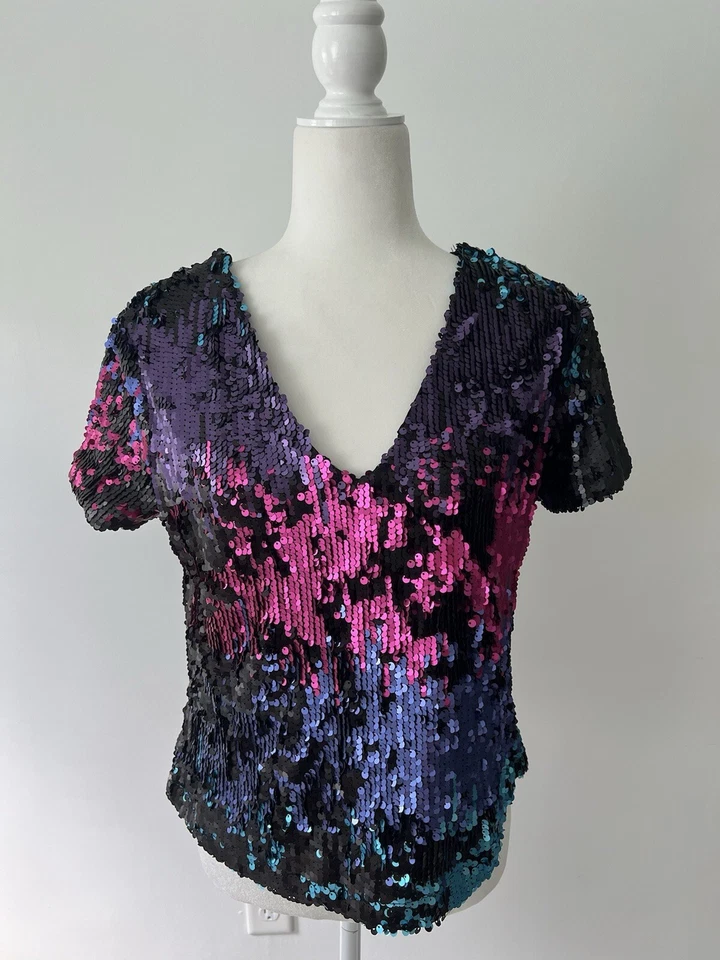 Top Venus Lentejuelas Cuello en V Multicolor Mangas Cortas Talla 4 Foto 2 de 4