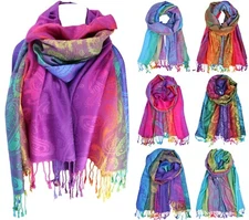 Paisley Print Colorful Soft and Silky Pashmina Scarf Shawl Rainbow Winter  Wrap