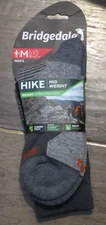 BRIDGEDALE HIKE MIDWEIGHT MERINO GRAY BOOT HEIGHT SOCKS  SIZE MEDIUM