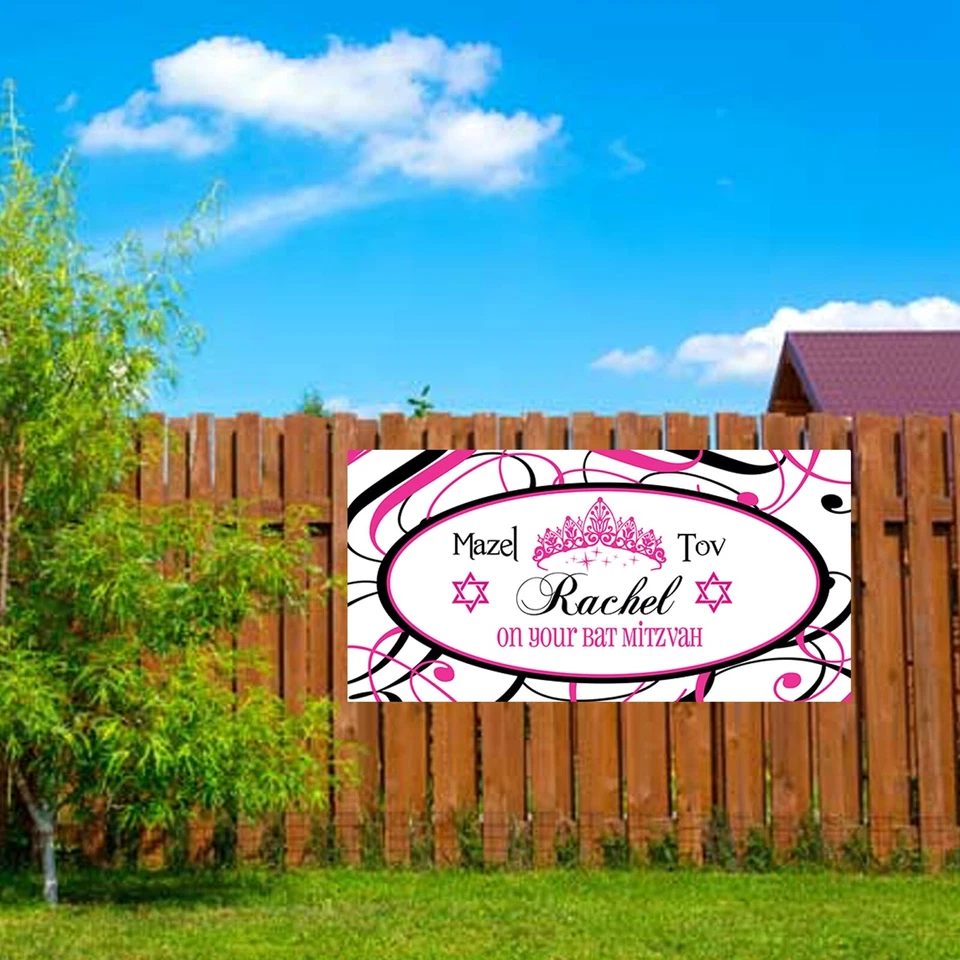 Decoração personalizada 18"x30" rosa e preto morcego Mitzvah  - Imagem 2 de 2