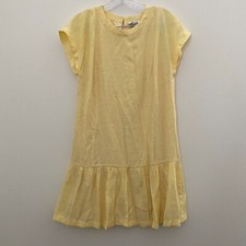 Nine West A-Line Dress Women's Small Yellow Rayon Drop Waist Ruffle Crew Neck