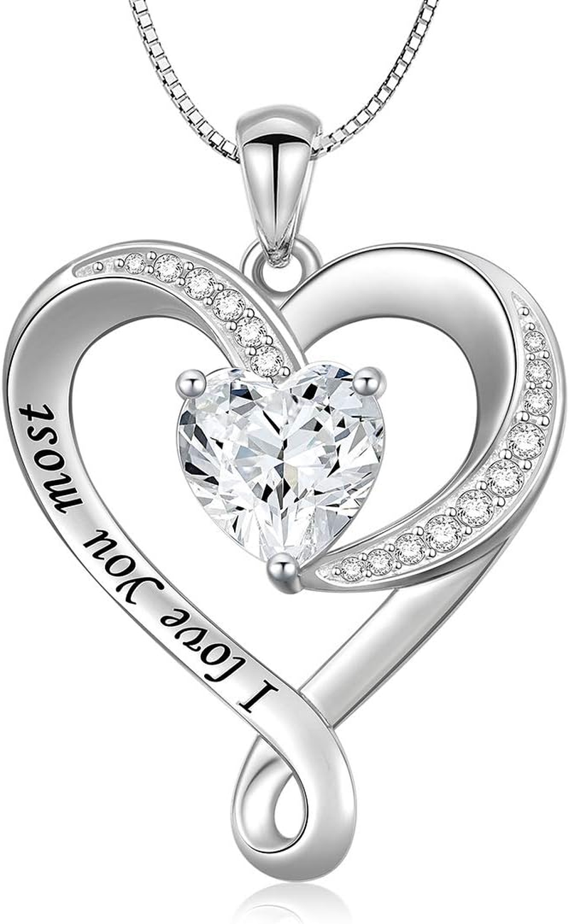 925 Sterling Silver Jewelry Engraved Love Heart Pendant Necklace Gift for Women