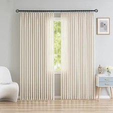 Extra Wide Pinch Pleated Faux Linen Light Filtering Curtains, Semi Sheer Pinch P