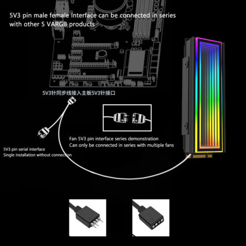 M.2 Nvme Kühlkörper 5V 3PIN ARGB SSD Kühler AURA Sync für M.2 2280 (Schwarz) - Afbeelding 9 van 12