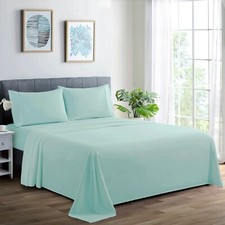 600 Thread Count Soft Deep Pocket Breathable Solid Cotton Blend Sheet Set, Aqua