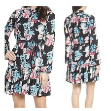 Charles Henry Multicolored Floral Front Button Long Sleeve Ruffled Dress Small