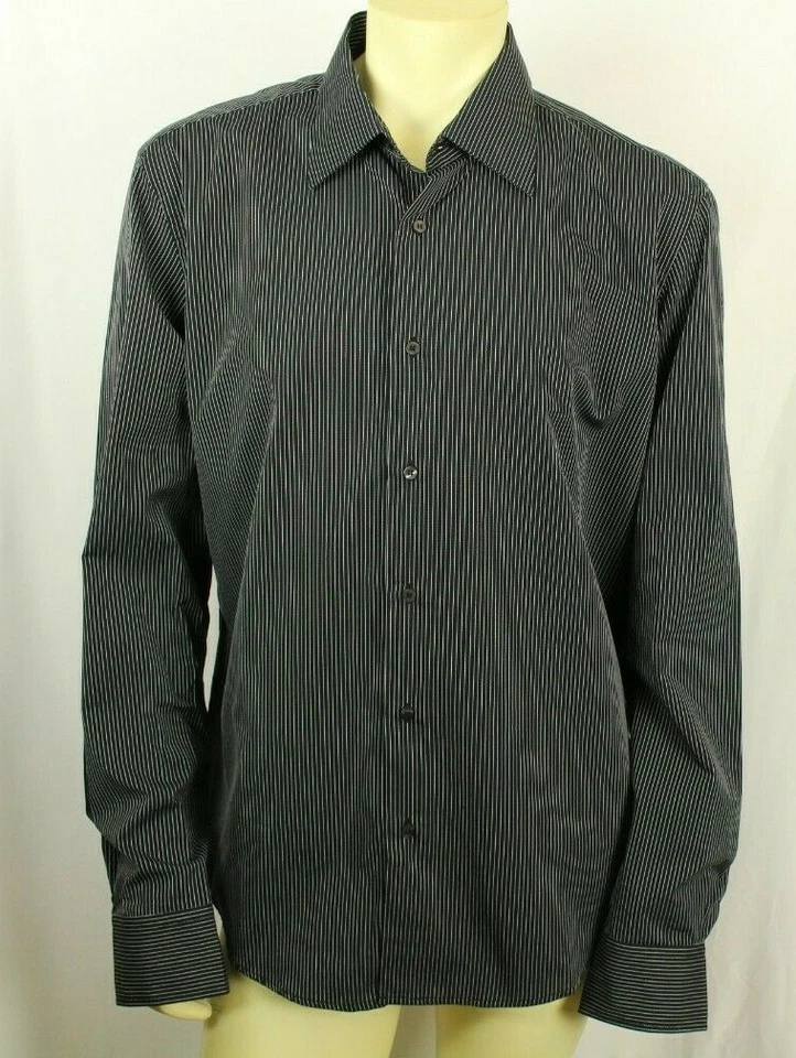 Camisa de vestir VALENTINO ROMA para hombre Interfit negra a rayas talla 18 venta al por menor $270 Foto 4 de 4