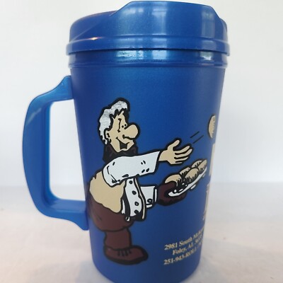 Lamberts Cafe Heads Up 32 Oz Travel Mug  Home Of The Thrown Rolls Blue Cup