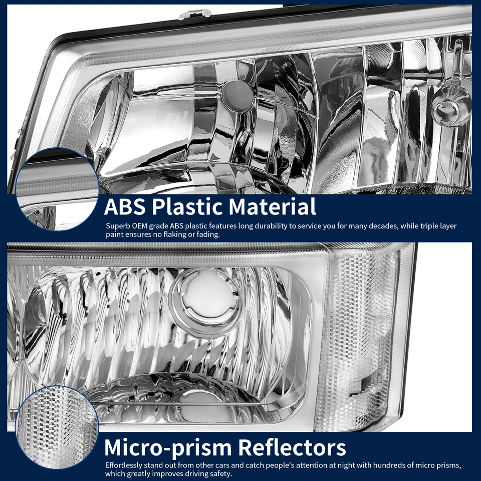 Headlights for 2003-2006 Chevy Silverado/Avalanche 1500 2500 3500 Chrome Housing - Image 4 of 4