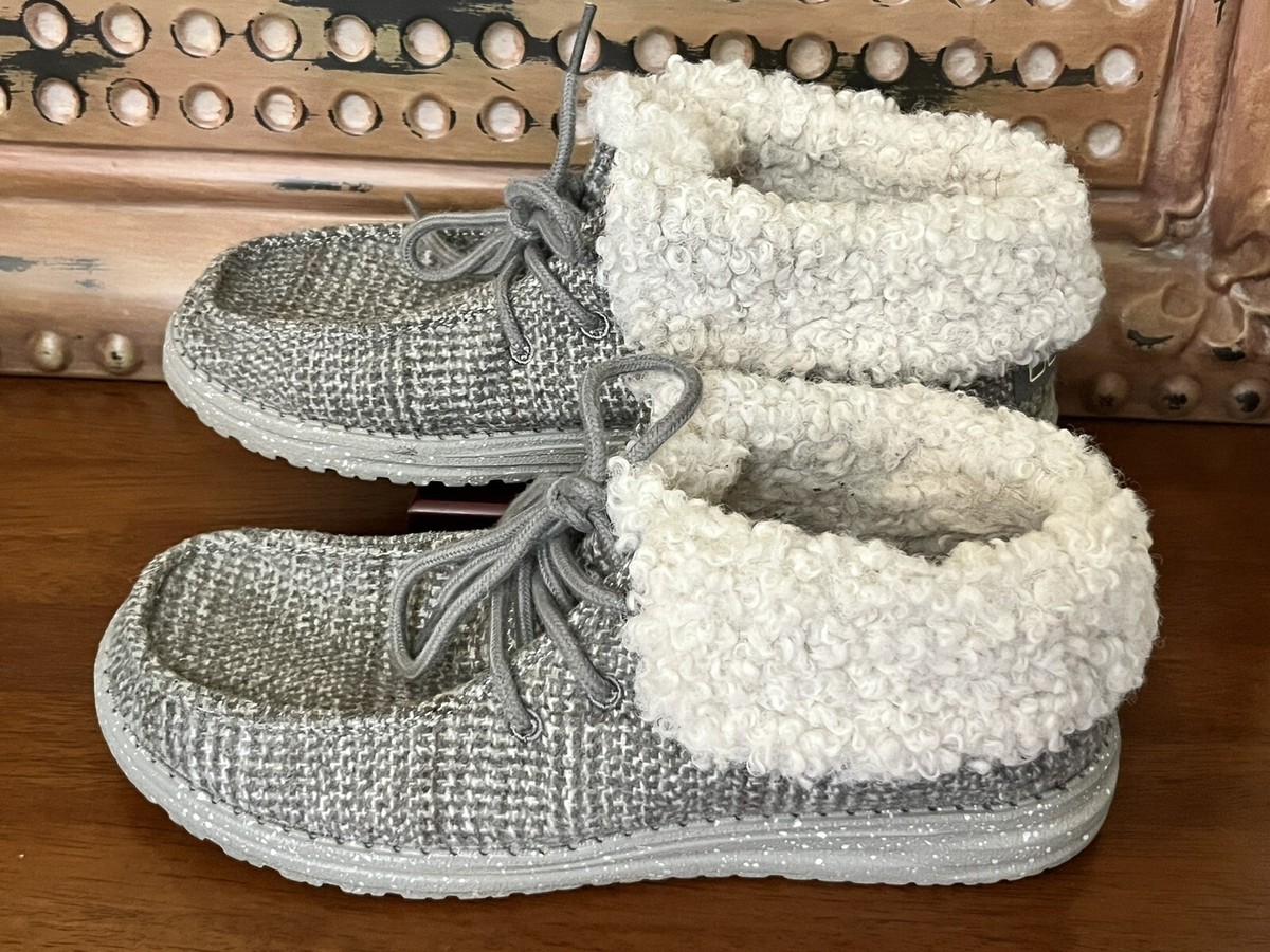 Hey Dude BRITT Womens Size Beige Gray Lace Up Shoes Faux Fur