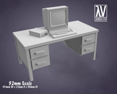 Retro Computer Desk - 32mm - Lambda5 - Retro 80s scenery and scatter! Or modern