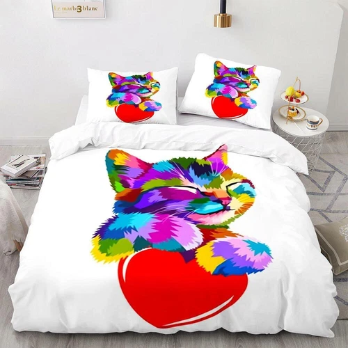 Cats Quilt Duvet Cover Pillowcase Pets Bedding Set Single Double King Size Hot - Picture 24 of 63