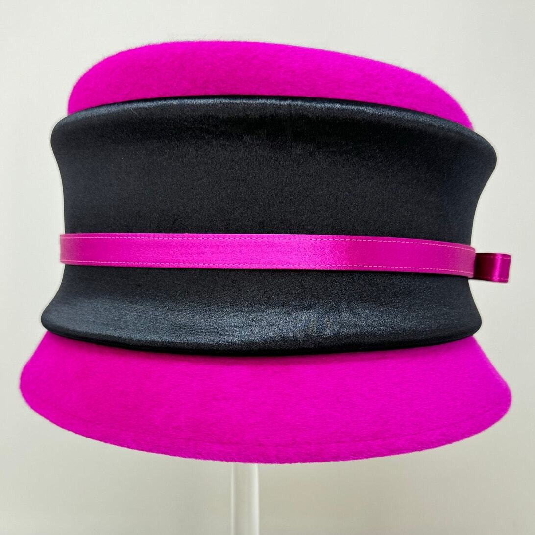 no58 - Philip Treacy Hot Pink Lapin Felt & Satin Structural Cake Hat sz M image 4