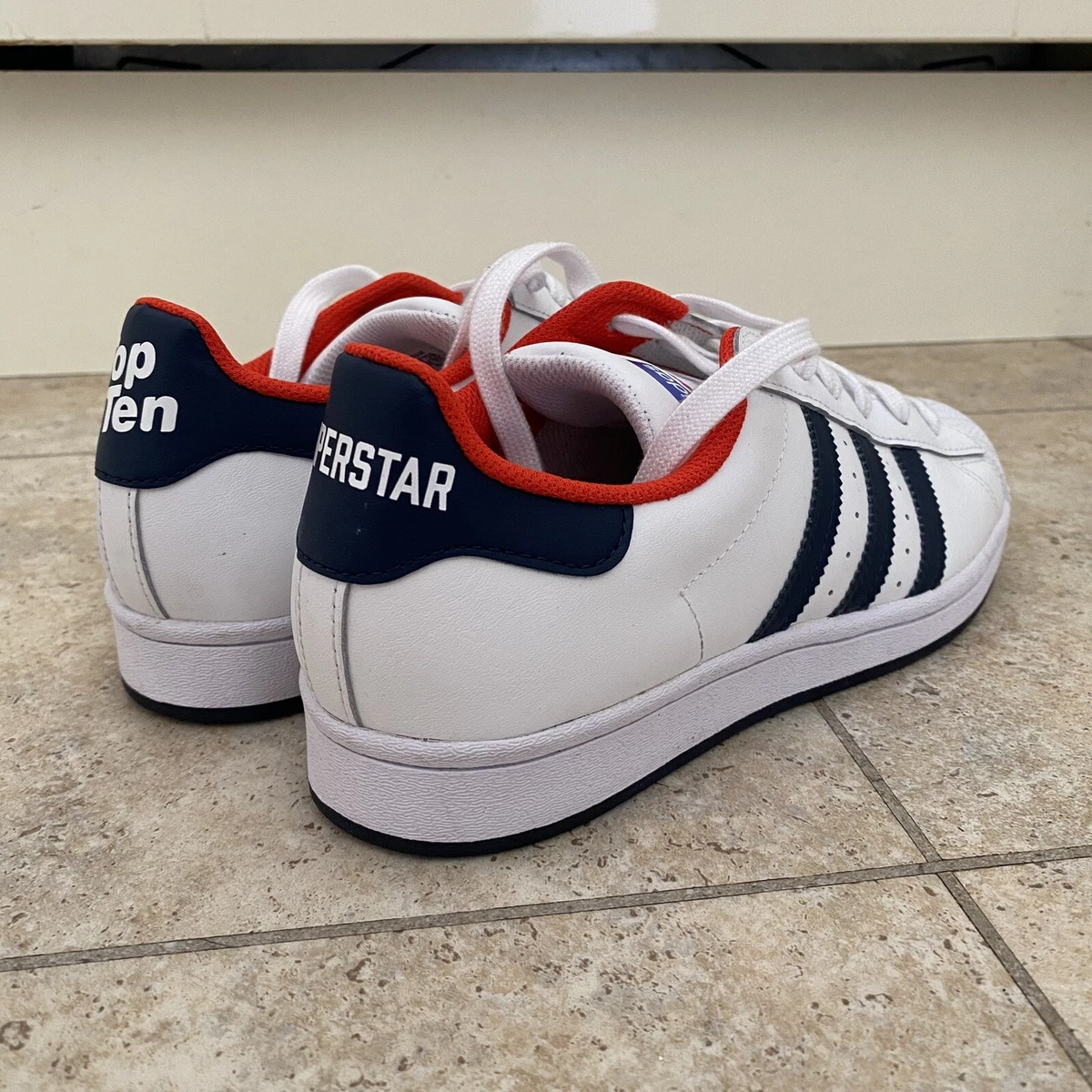 ADIDAS TOP TEN VS SUPERSTAR TRAINERS WHITE NAVY RED SIZE UK 5