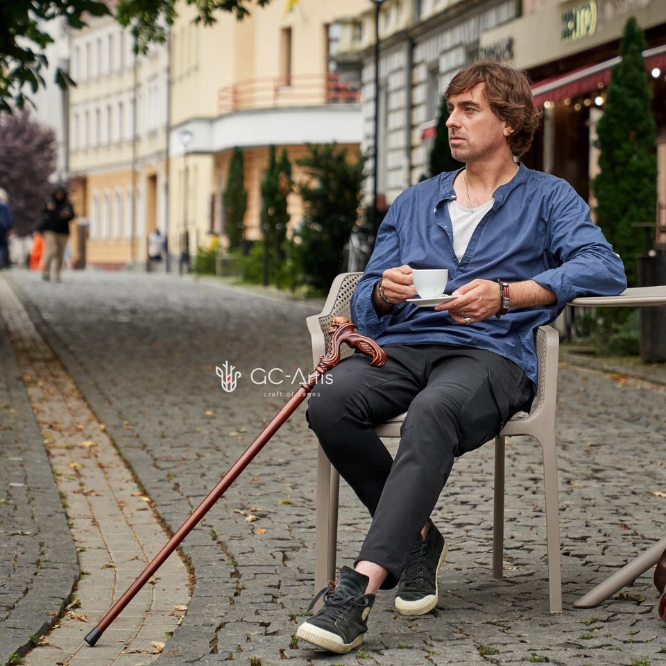 Эргономичная деревянная трость с черепом, ручка деревянная резная трость подарок - Изображение 2 из 4
