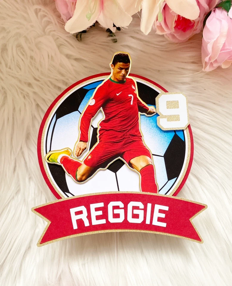 Cristiano Ronaldo Personalised Name And Age Football Cake Topper Party Decor