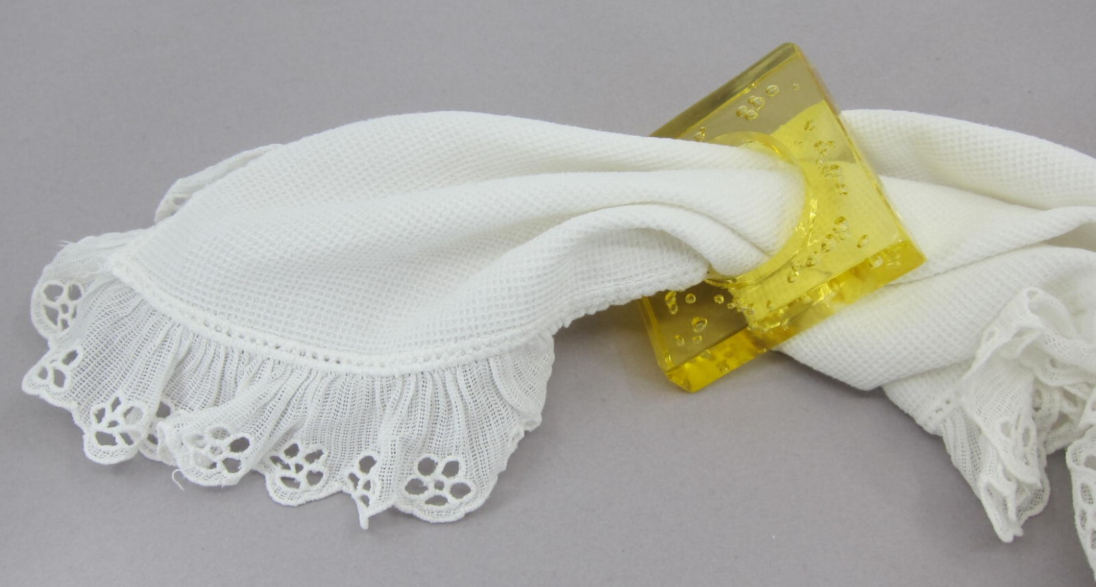 4 Bright Yellow Napkin Rings Vintage Acrylic Square w Round Center Air