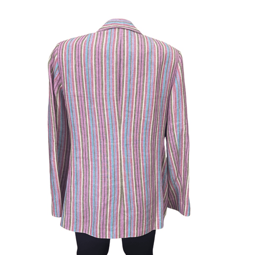 Akris Punto Striped Blue Pink Notched Collar Blazer Jacket 100% Linen sz 12USA - Picture 5 of 11