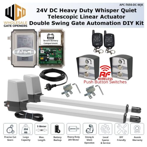 APC 24V Electric Double Gate Automation Kit w Wireless Push Button Gate Opener
