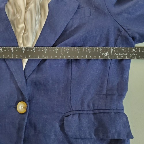 For Cynthia 100% Linen Blazer Jacket Womens Petite Large Navy Lined Pockets - Picture 15 of 16