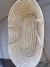 Moses Basket Small Great Cond. Tan Straw 18" 11 1/2" 5 1/2" Deep