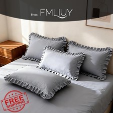 FMLIUY Ruffle Pillow Cases Queen Set 2 Silver Gray Microfiber