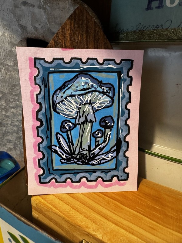 ACEO Art Card Framed Fungi 1 Of 3 By Britney B Acrylic Mushrooms Mystic