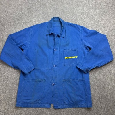 VINTAGE französische Jacke Erwachsene mittelblau Canvas Arbeitskleidung Hausa...