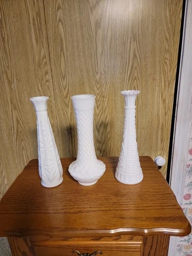 Lot of 3  Vintage Milk Glass Bud Vase 9" tall" Tall