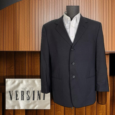 Versini Blazer Jacket Mens 44R Navy Blue Solid Wool Three Buttons
