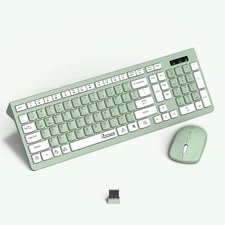 Wireless Keyboard and Mouse Combo, Full-Sized Avocado Green 