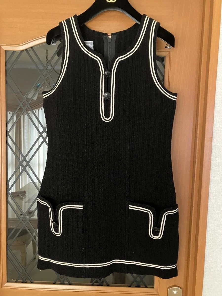 Chanel — CHANEL Jumper Skirt Dress 38 Black CC Logo Buttons Sleeveless Japan SR1940