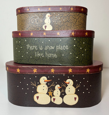 Primitive Snowman Nesting Boxes - Oblong - Audrey's - Snow Place Like Home
