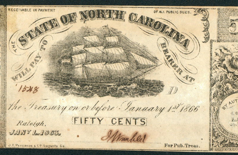 50¢ 1863 ((CHOICE AU)) The State of North Carolina - Raleigh **CURRENCY AUCTIONS