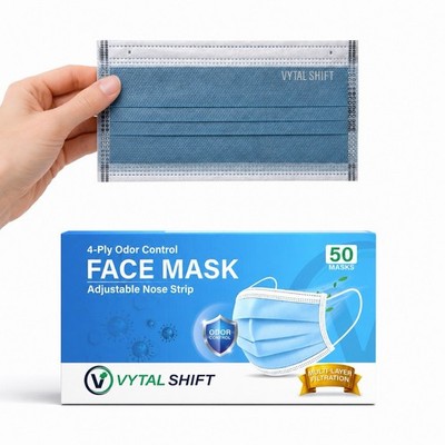 ODOR Control Activated Carbon Face Mask - Smell Blocking - 50 Count - Blue