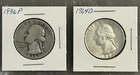 1936 P, 1964 D WASHINGTON QUARTERS, CIRCULATED, UNGRADED