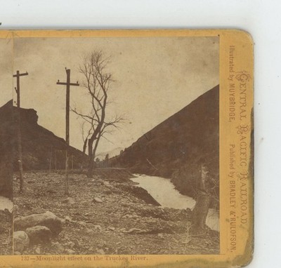 Moonlight Effect Truckee River CA California E.J. Muybridge Stereoview c1865