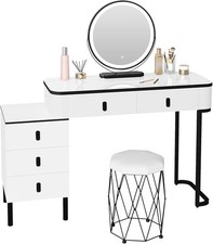 WOLTU Dressing Table with LED Lights Mirror 5 Drawers Stool Cabinet Make up Desk