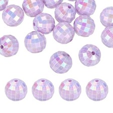Disco Ball Beads, 50 Pcs 16mm Reflective Round Acrylic, Purple