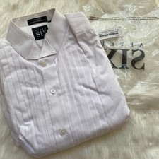 After Six White Pleated Fitted Wing Collar Dress Shirt 100 Cotton