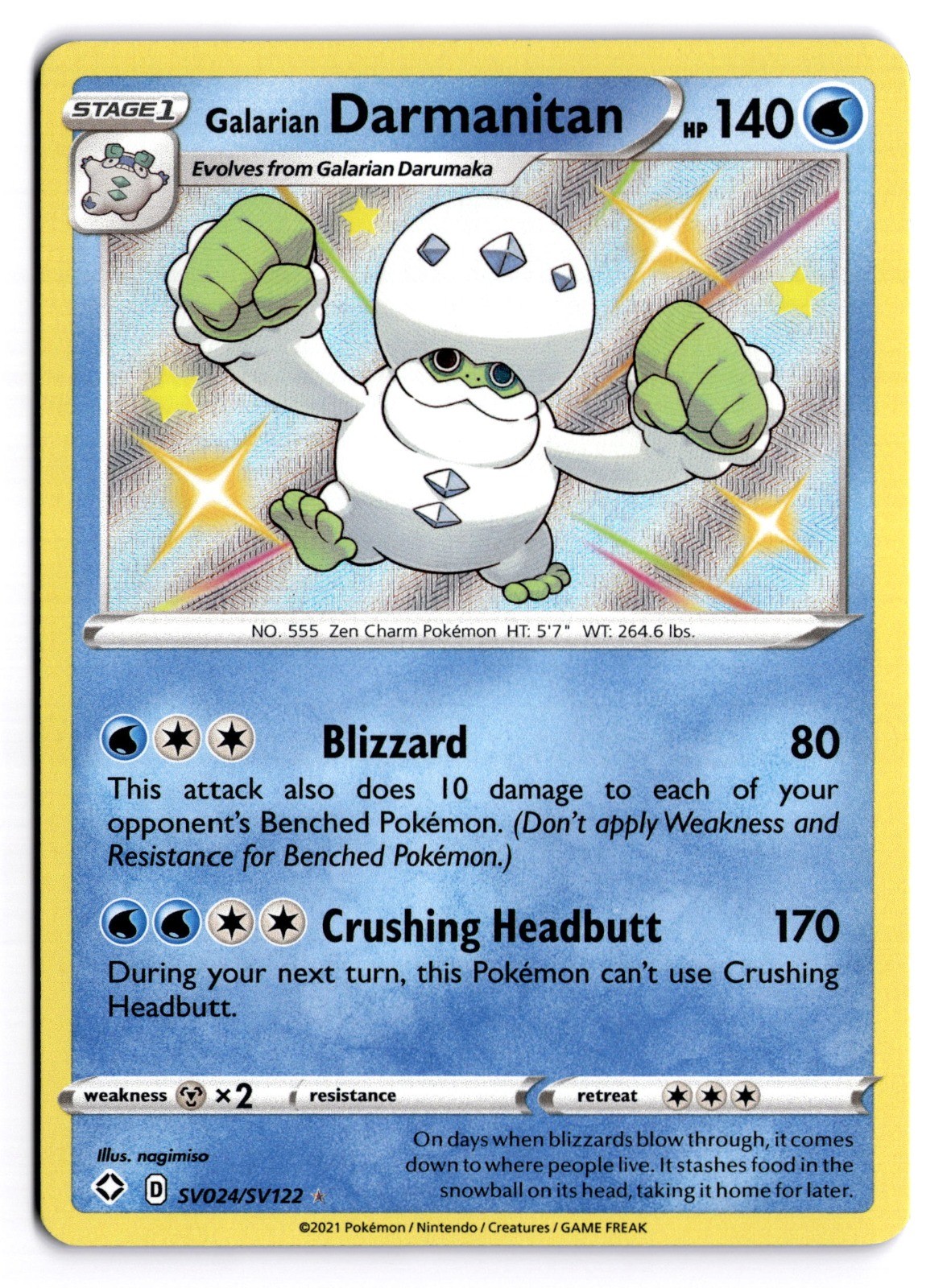 Galarian Darmanitan SV024/SV122 Shiny Holo Rare - Shining Fates: Shiny Vault- NM