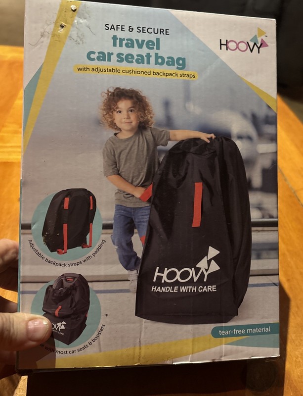 Hoovy Safe & Secure Travel Car Seat Bag Black With Adjustable Shoulder Straps