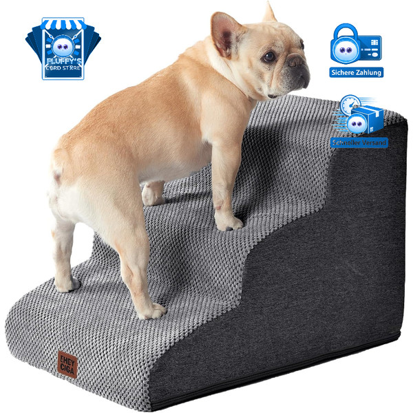 Hundetreppe 3 Stufen FüR Kleine Hunde, Rutschfest, Grau, 40 Cm Hoch-image