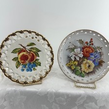 Vintage Decorative Pierced Plate White Gold Fruit Floral Reticulated  Plate Wall