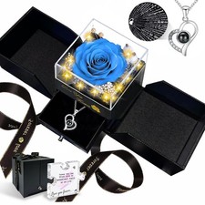 Gift for Mom Preserved Real Rose Eternal Flowers Light Blue Birthday Decor