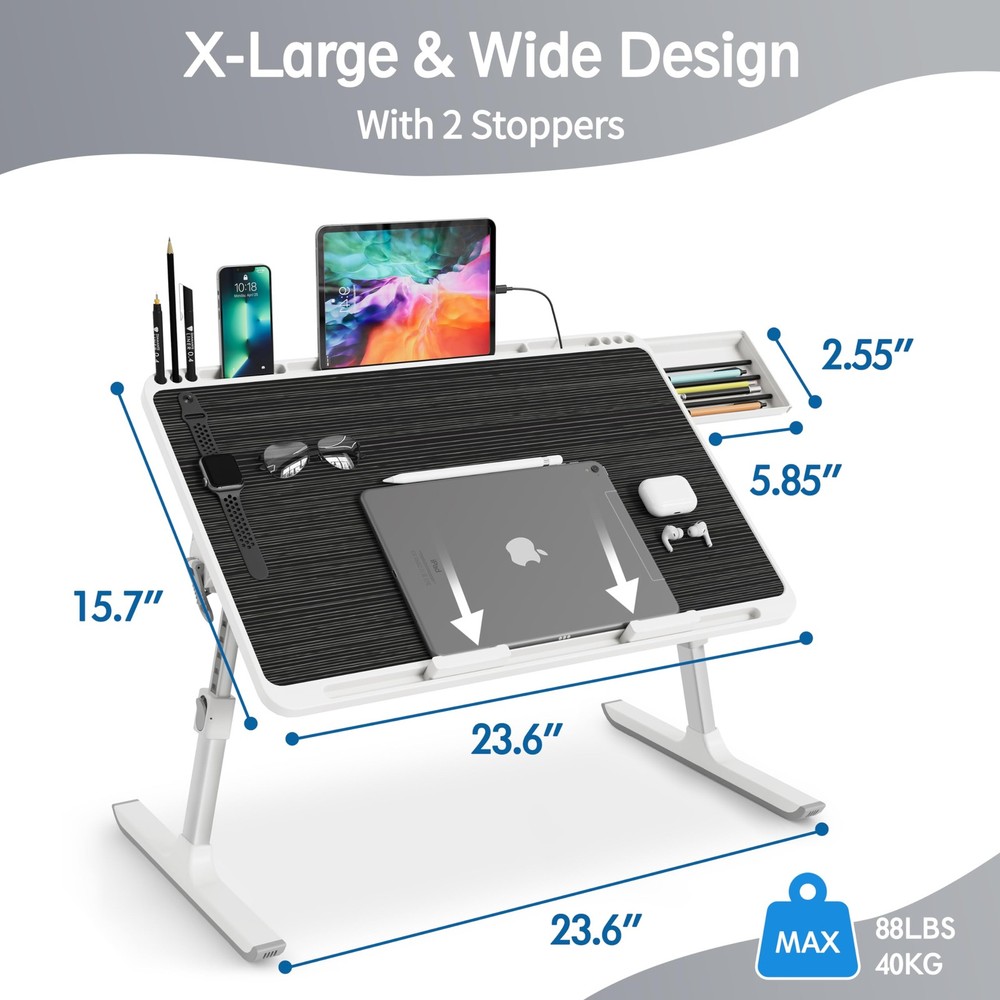 Adjustable Lightweight Laptop Stand for Bed with X-Large Desk Tray