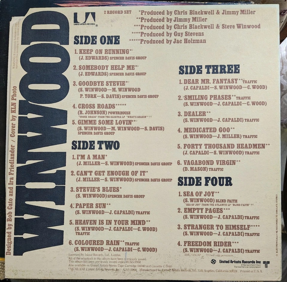 Steve Winwood – Winwood - 1971 United Artists UAS-9950 Double Vinyl LP EX - Image 2 of 2