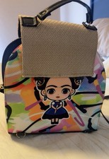 Multicolor Abstract Cartoon Kids Backpack Canvas Faux Leather Adjustable Strap